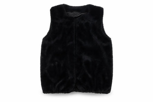 Pep&Co Girls Black Faux Fur Waistcoat 8-9 Years Lined Soft Shell