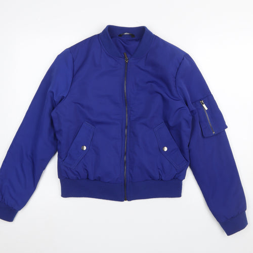 Select Womens Blue Bomber Jacket Size 12 Polyester Full Zip