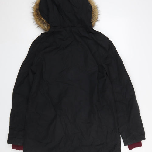 Boden Women Black Faux Fur Hooded Parka Coat Size 10