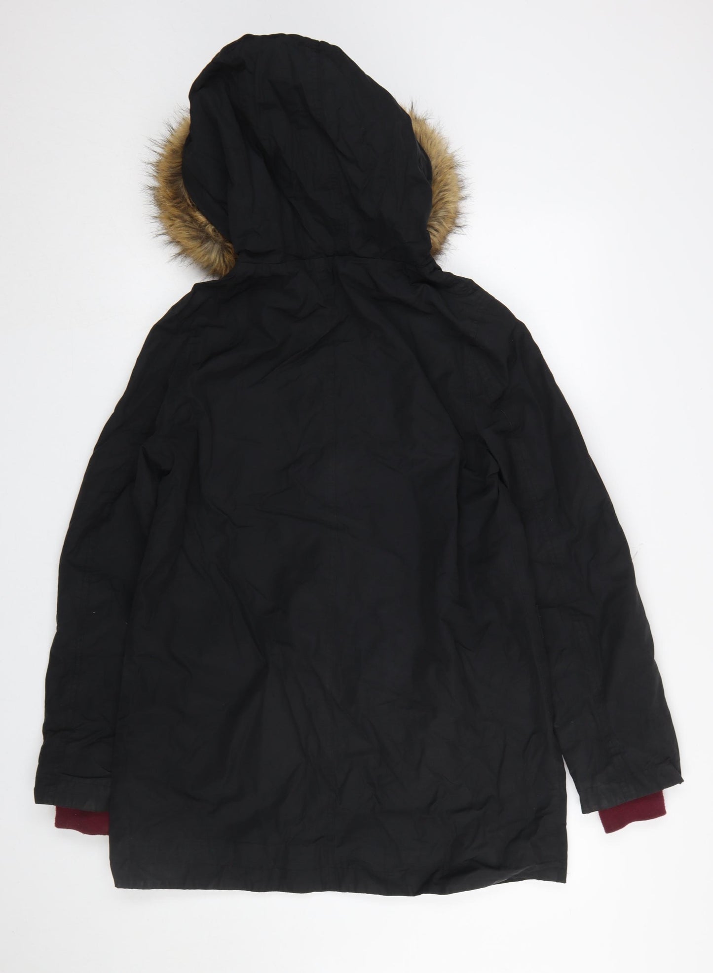 Boden Women Black Faux Fur Hooded Parka Coat Size 10