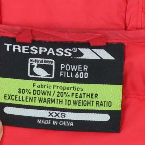 Trespass Womens Red Hooded Puffer Jacket XXS Down Filled Warm Coat