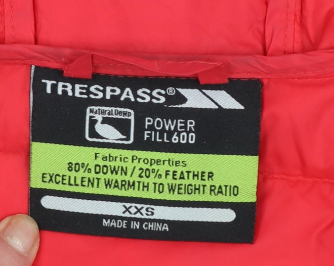 Trespass Womens Red Hooded Puffer Jacket XXS Down Filled Warm Coat