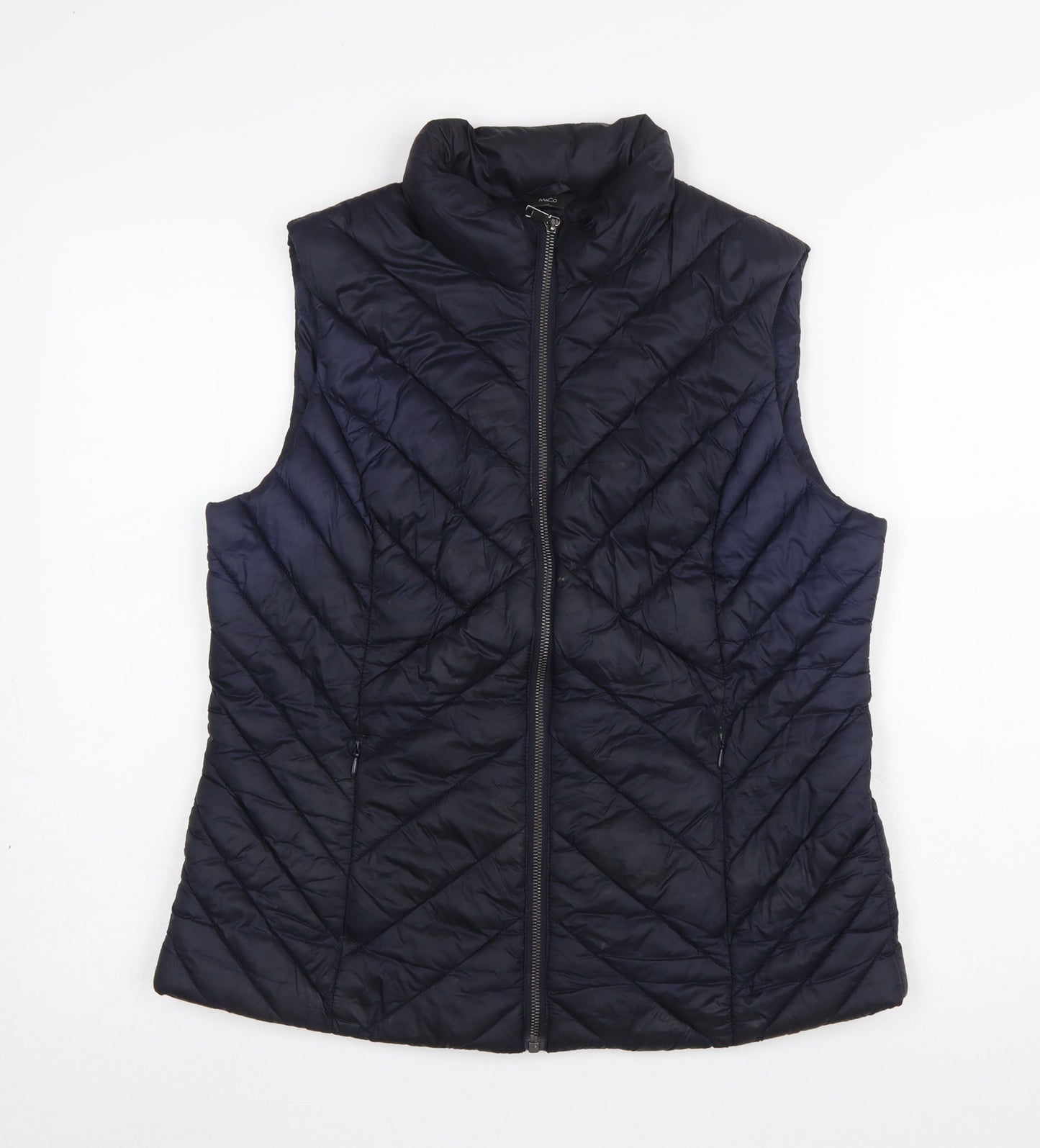 M&Co Womens Navy Blue Quilted Padded Waistcoat Size 12