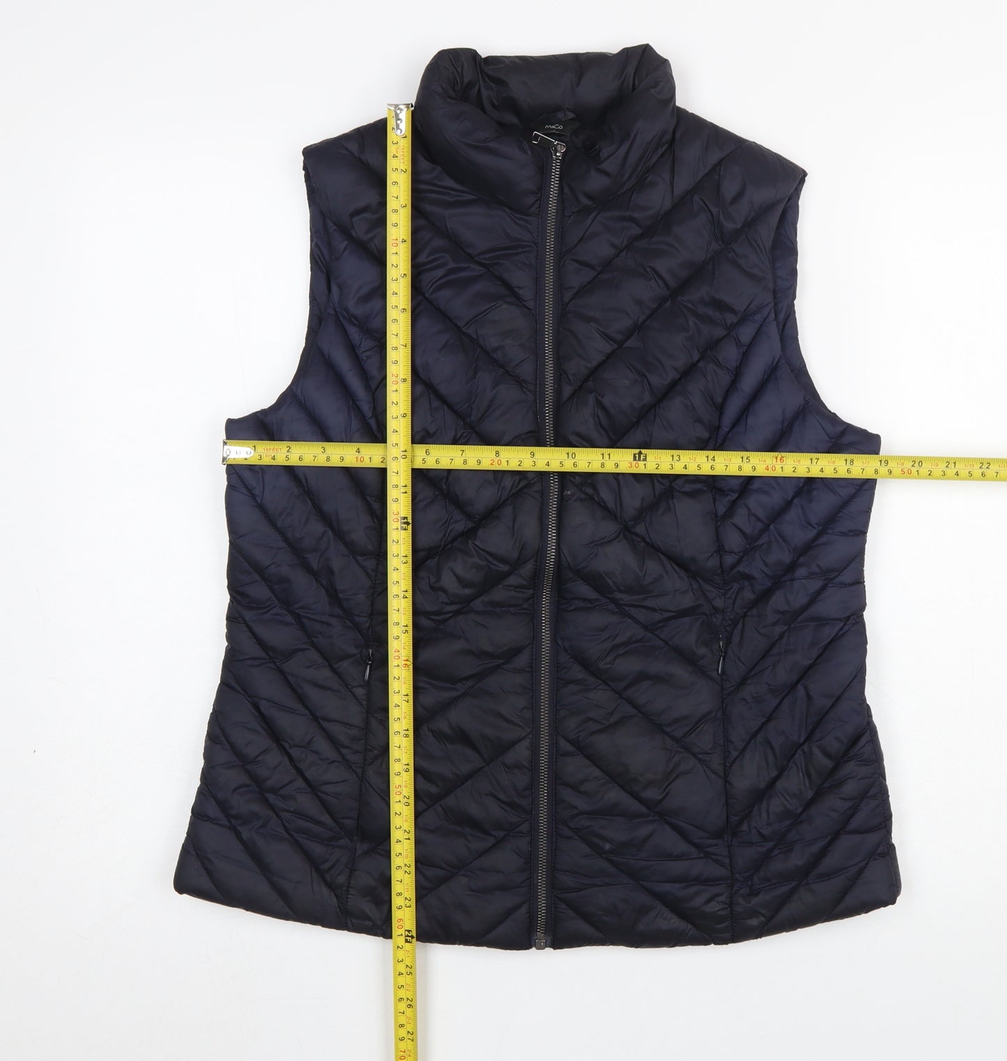 M&Co Womens Navy Blue Quilted Padded Waistcoat Size 12