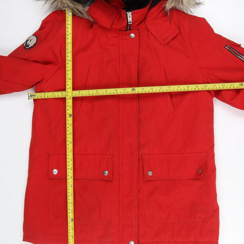 New Look Women's Red Faux Fur Hooded Parka Coat Size 12