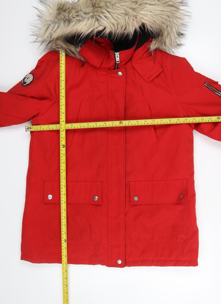 New Look Women's Red Faux Fur Hooded Parka Coat Size 12