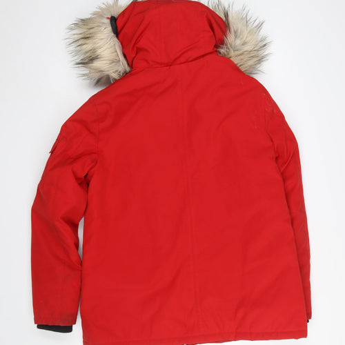 New Look Women's Red Faux Fur Hooded Parka Coat Size 12