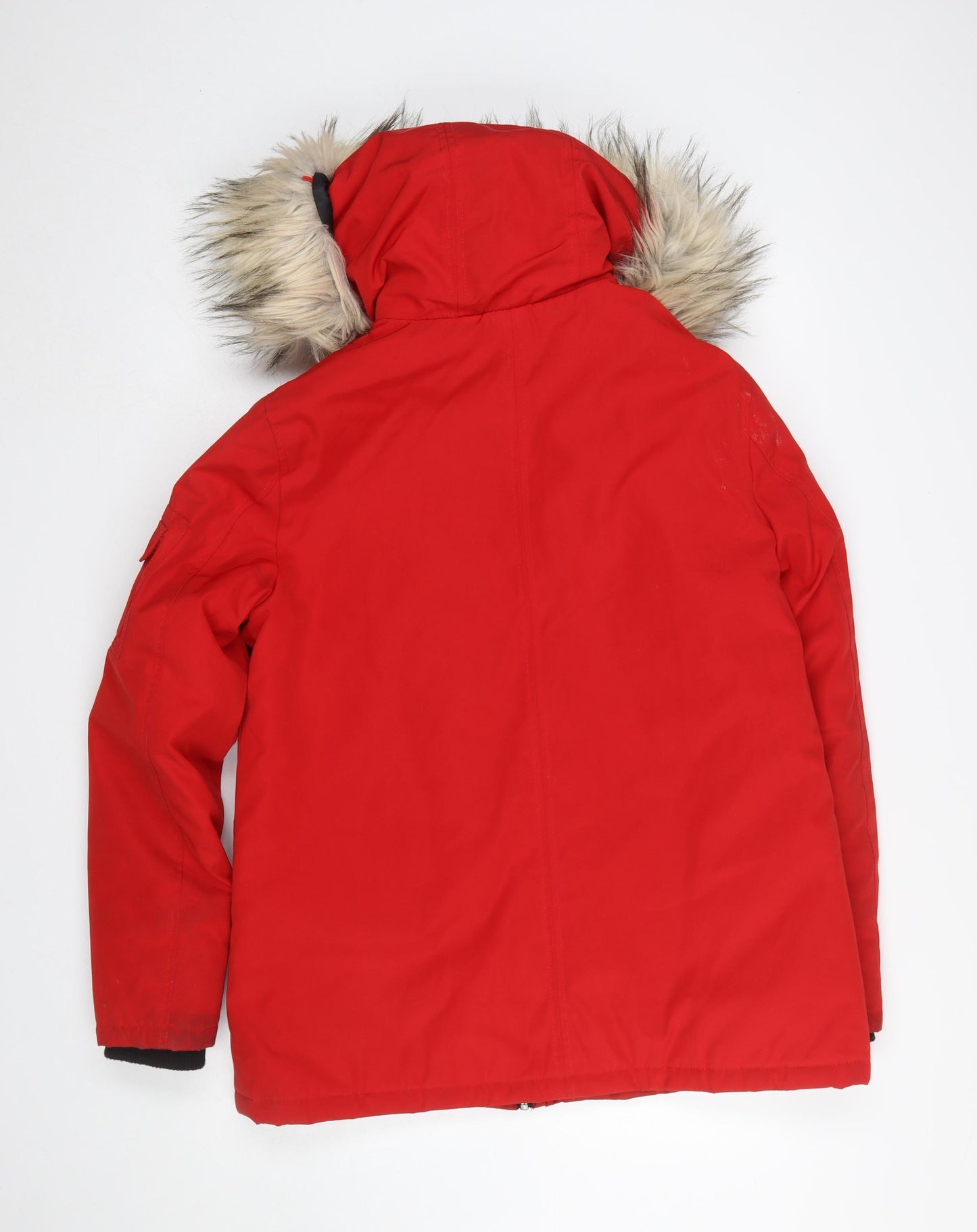 New Look Women's Red Faux Fur Hooded Parka Coat Size 12