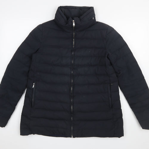 Zara Women Black Down Puffer Jacket Size 10 Mid-Length Winter Coat
