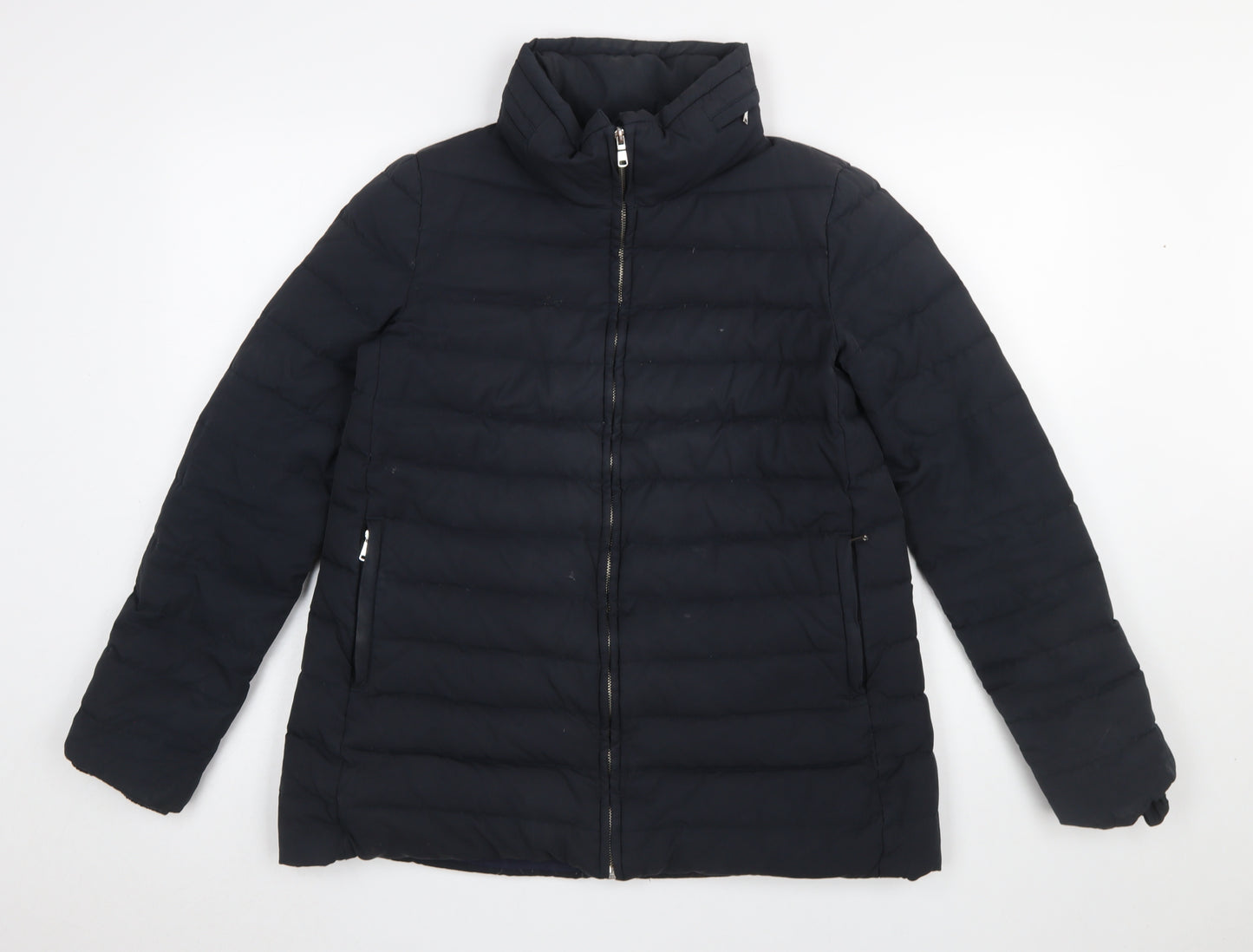 Zara Women Black Down Puffer Jacket Size 10 Mid-Length Winter Coat