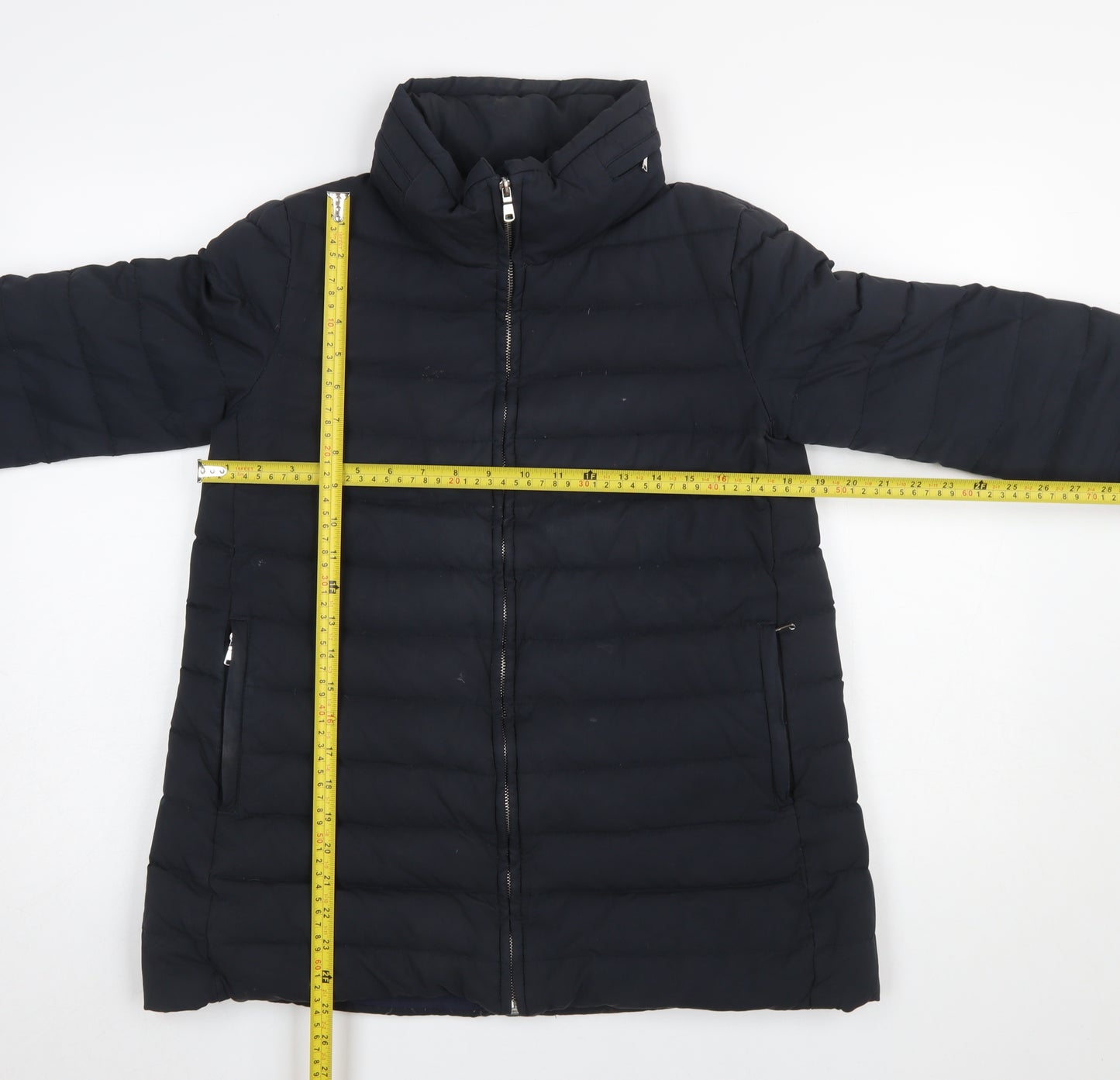 Zara Women Black Down Puffer Jacket Size 10 Mid-Length Winter Coat