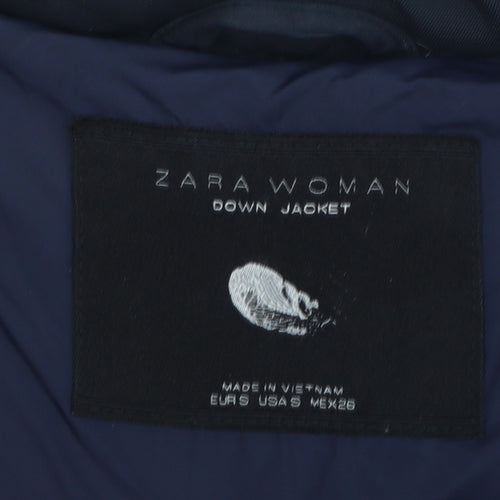 Zara Women Black Down Puffer Jacket Size 10 Mid-Length Winter Coat