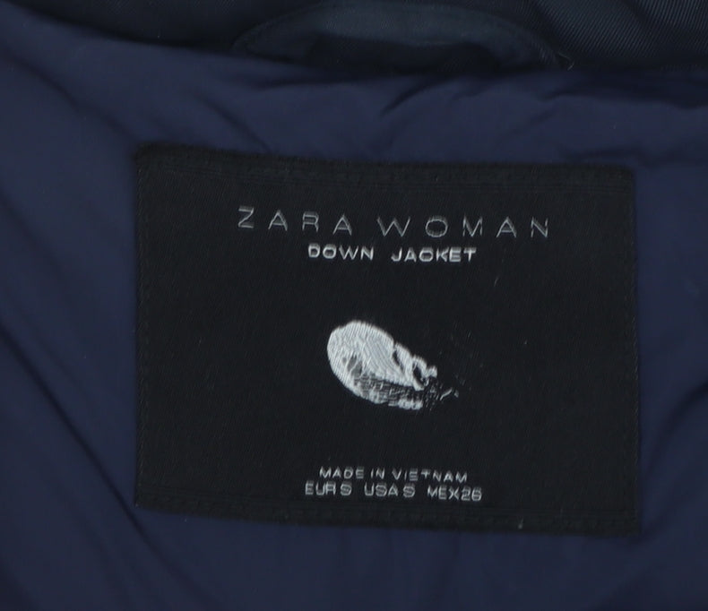 Zara Women Black Down Puffer Jacket Size 10 Mid-Length Winter Coat