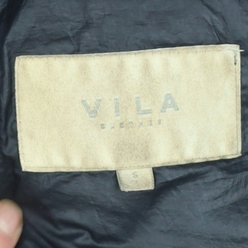 Vila Womens Black Puffer Jacket Size S Lightweight Quilted Zip Coat