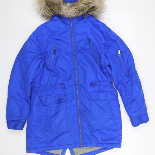 River Island Boys Blue Hooded Faux Fur Trim Parka Coat 12 Years