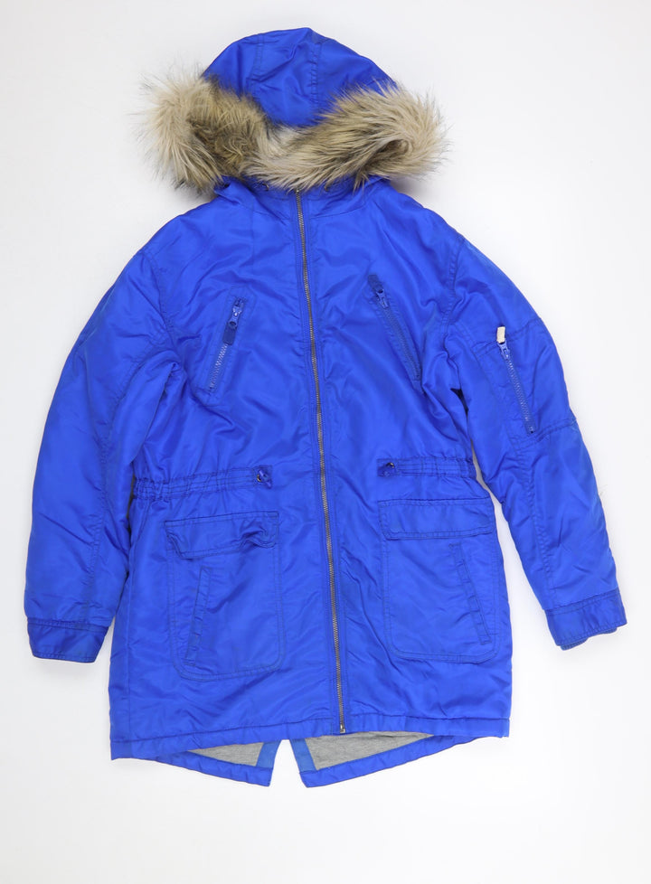 River Island Boys Blue Hooded Faux Fur Trim Parka Coat 12 Years