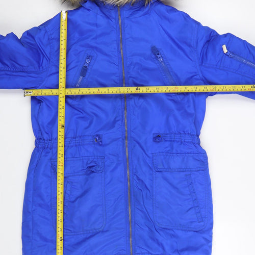 River Island Boys Blue Hooded Faux Fur Trim Parka Coat 12 Years