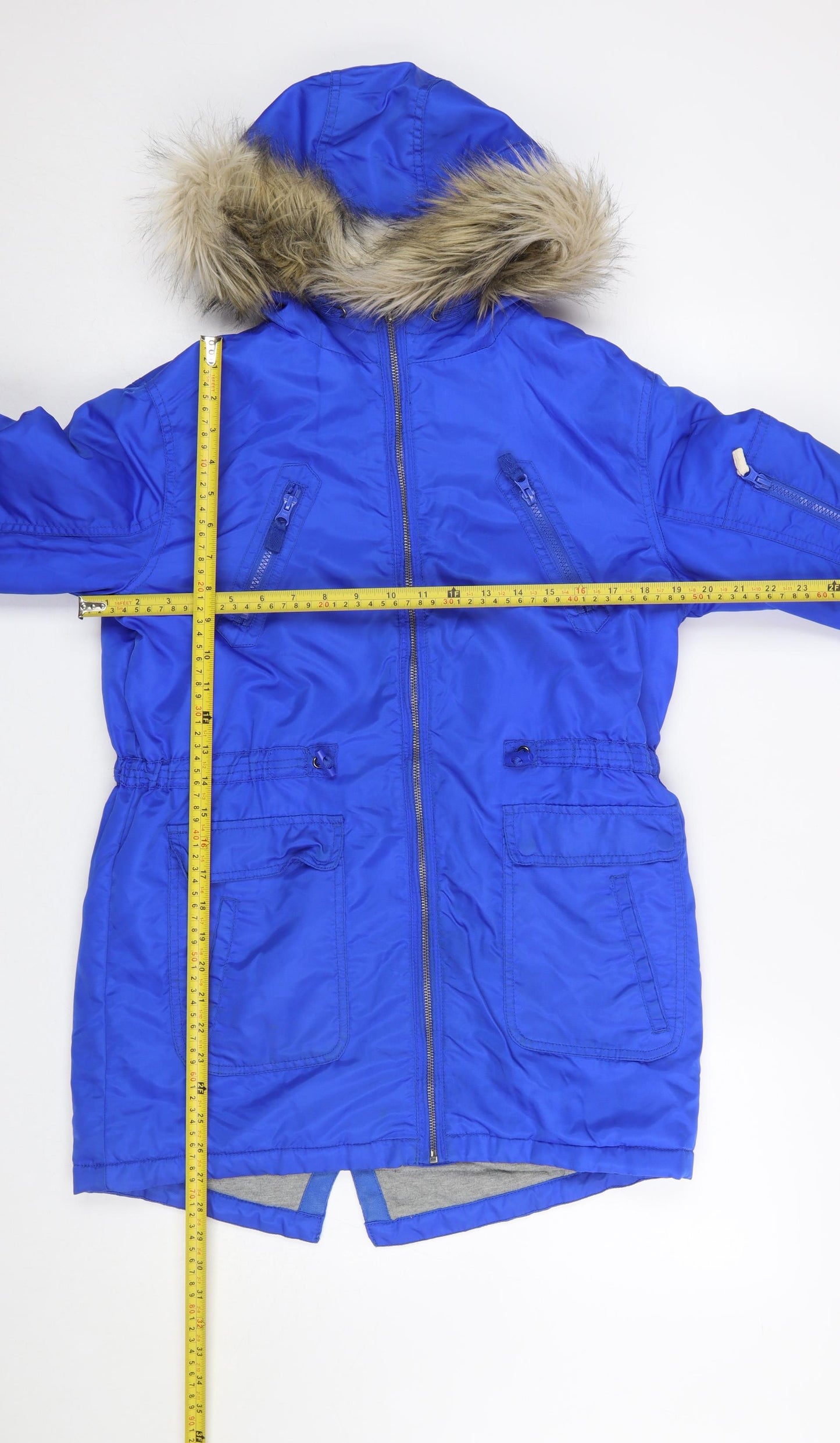 River Island Boys Blue Hooded Faux Fur Trim Parka Coat 12 Years