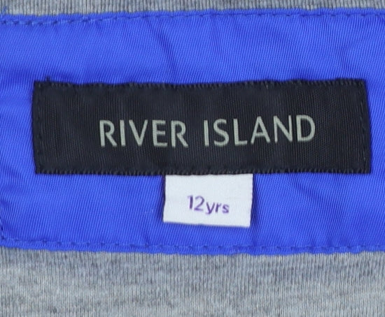 River Island Boys Blue Hooded Faux Fur Trim Parka Coat 12 Years