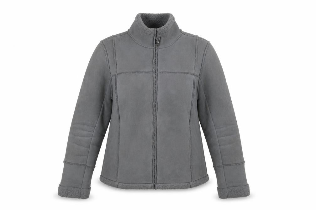 Front view of Falmer Heritage women’s grey, size UK 12, faux shearling lined zip jacket