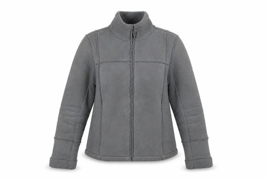 Front view of Falmer Heritage women’s grey, size UK 12, faux shearling lined zip jacket