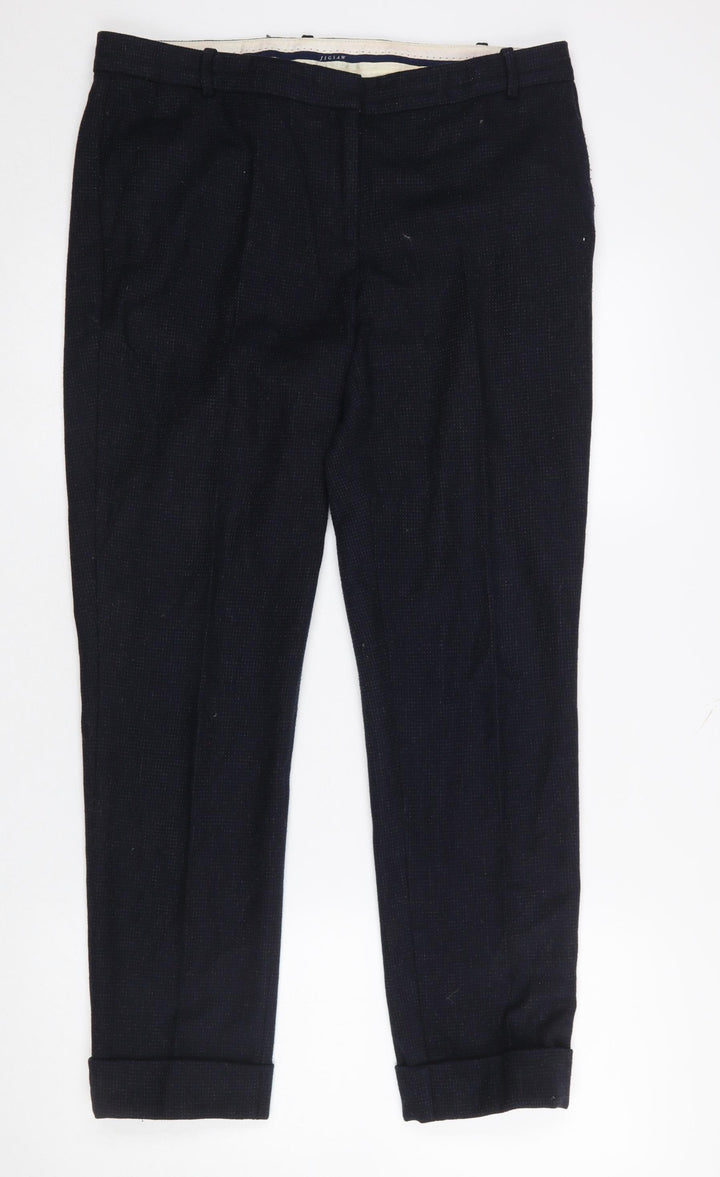 Jigsaw Women's Black Wool Blend Tailored Tapered Trousers UK 12