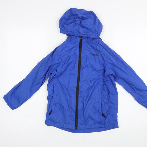 TOG24 Boys Blue Hooded Rain Coat Jacket 7-8 Years Waterproof Windproof