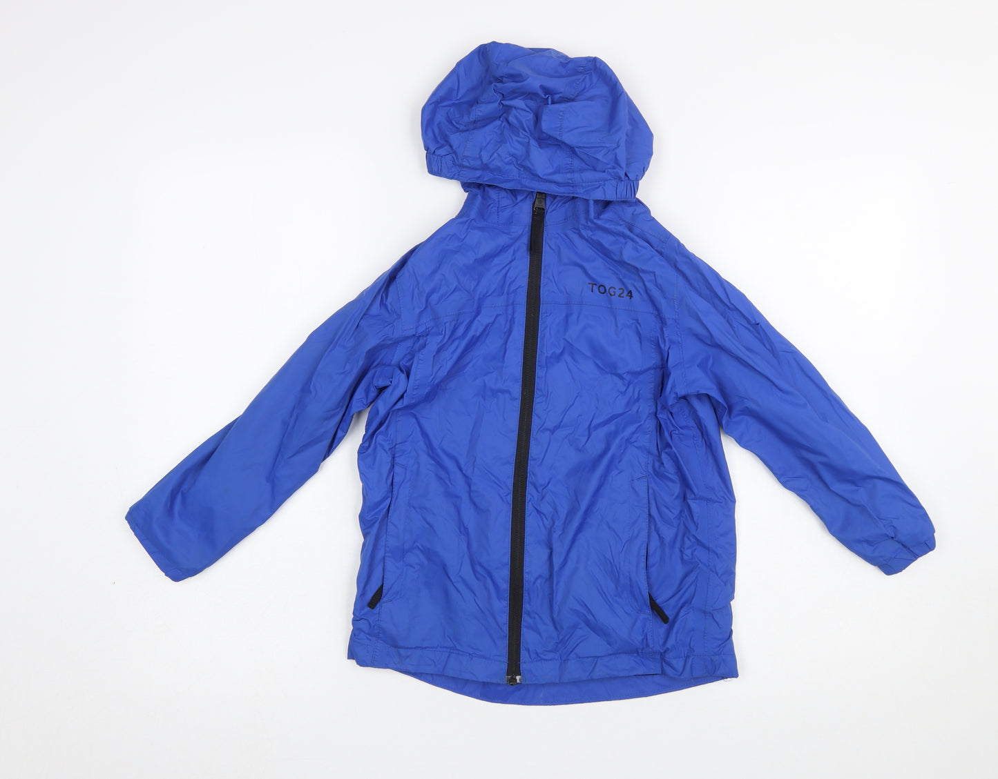 TOG24 Boys Blue Hooded Rain Coat Jacket 7-8 Years Waterproof Windproof