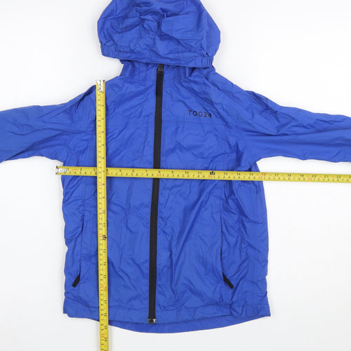 TOG24 Boys Blue Hooded Rain Coat Jacket 7-8 Years Waterproof Windproof