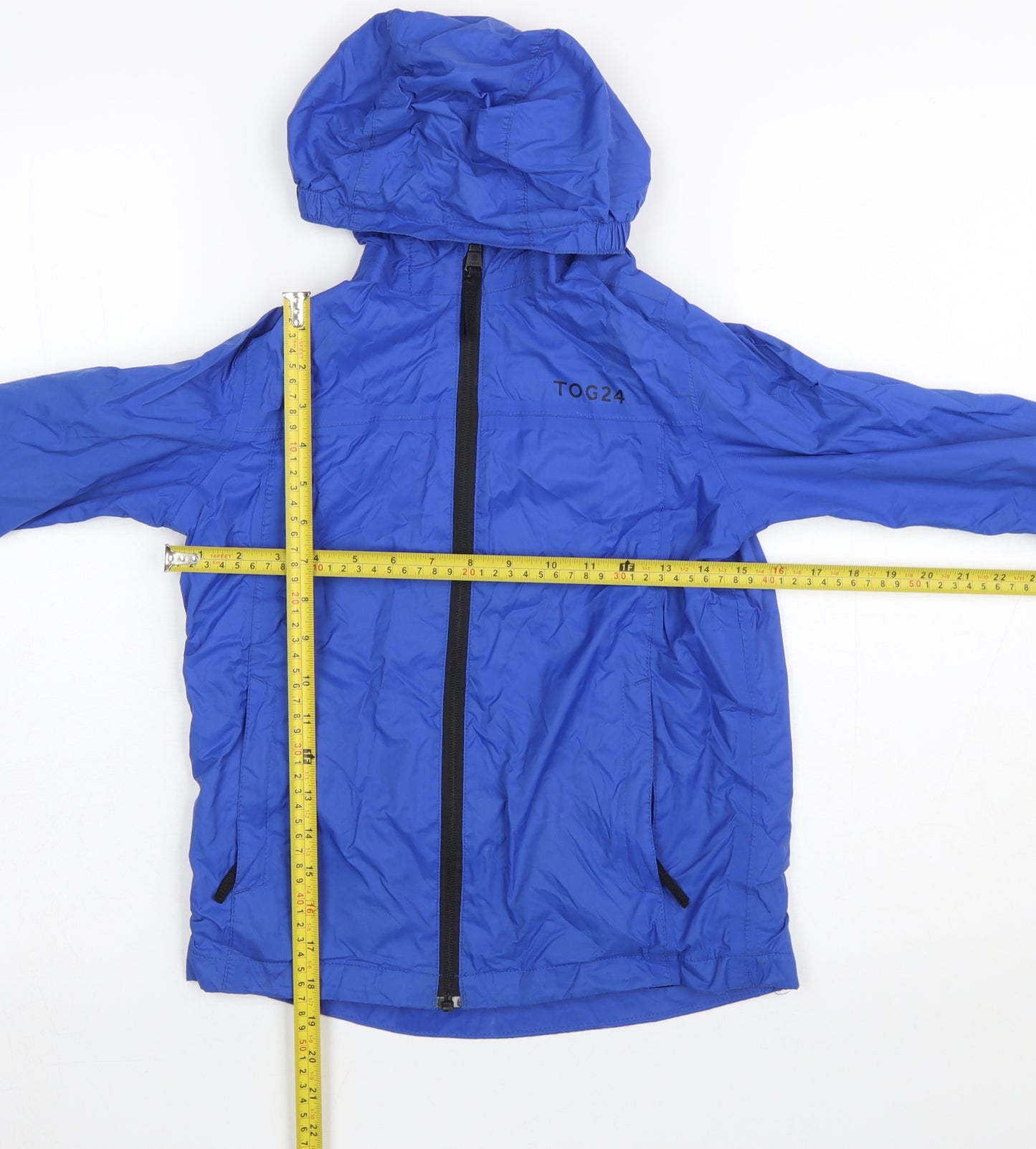 TOG24 Boys Blue Hooded Rain Coat Jacket 7-8 Years Waterproof Windproof