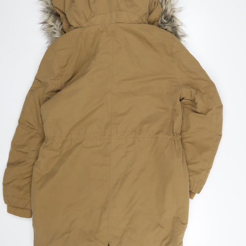 H&M Divided Women Brown Faux Fur Hooded Parka Coat Size 14