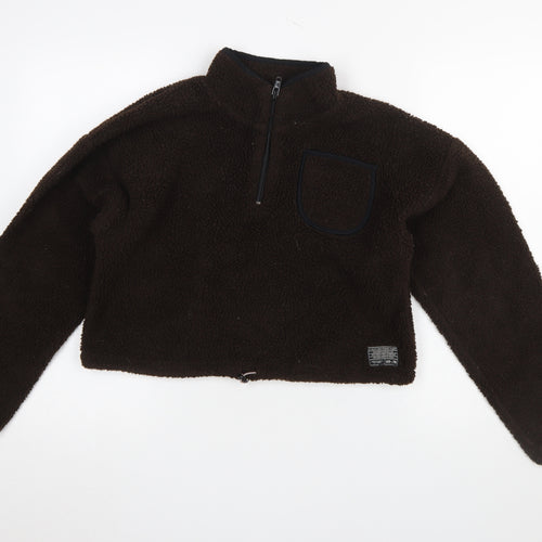 Urban Outfitters Women Brown Fleece 1/4 Zip Pullover Sweatshirt S
