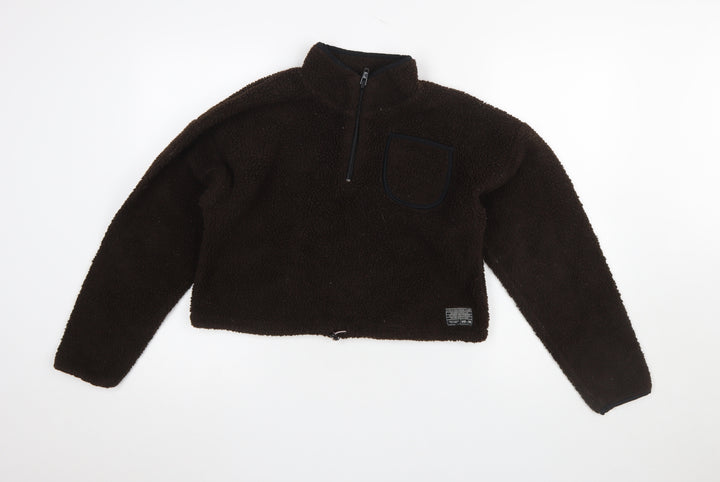 Urban Outfitters Women Brown Fleece 1/4 Zip Pullover Sweatshirt S