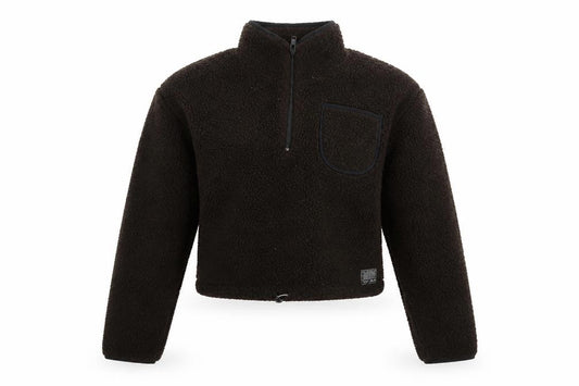 Front view of Urban Outfitters Women Brown Fleece 1/4 Zip Pullover Sweatshirt S