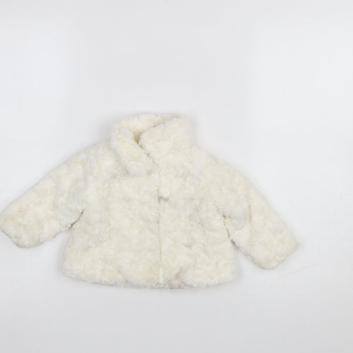 Young Dimension Girls Ivory Faux Fur Lined Winter Coat 6-9 Months