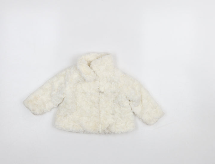 Young Dimension Girls Ivory Faux Fur Lined Winter Coat 6-9 Months
