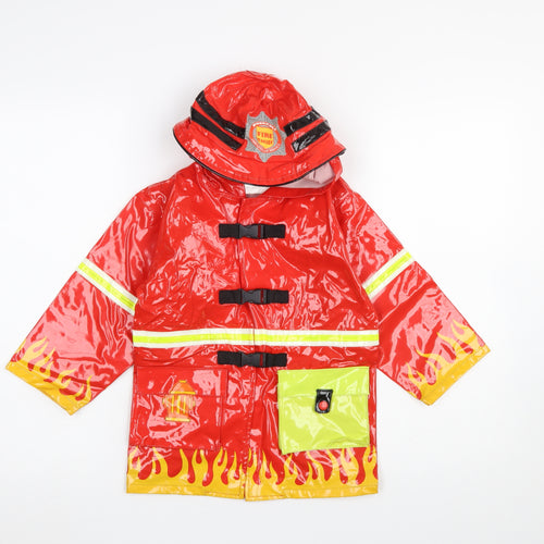 Kidorable Boys Red Firefighter Rain Coat Age 6 Waterproof PVC Hooded Jacket