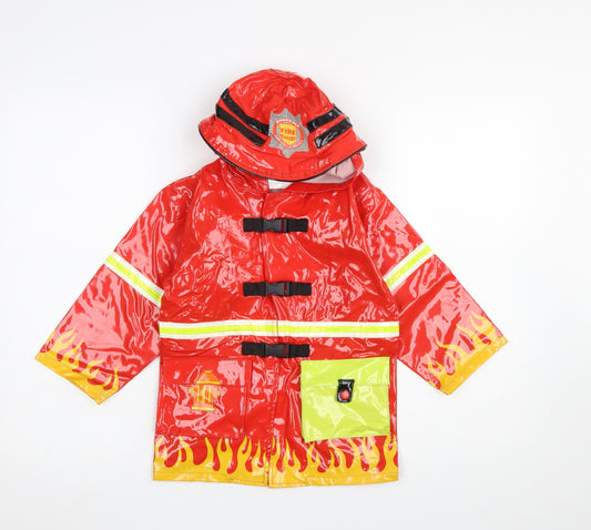 Kidorable Boys Red Firefighter Rain Coat Age 6 Waterproof PVC Hooded Jacket