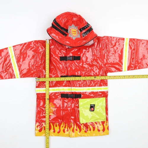 Kidorable Boys Red Firefighter Rain Coat Age 6 Waterproof PVC Hooded Jacket