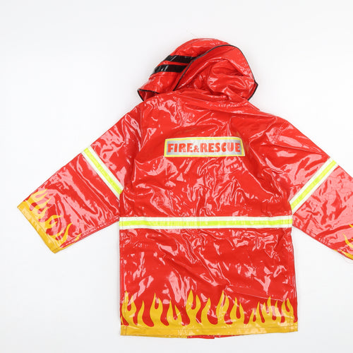Kidorable Boys Red Firefighter Rain Coat Age 6 Waterproof PVC Hooded Jacket