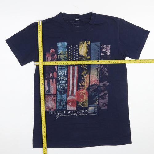 River Island Men's Navy Graphic Print Cotton T-Shirt Small
