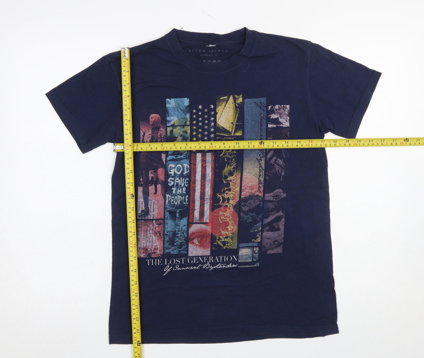 River Island Men's Navy Graphic Print Cotton T-Shirt Small