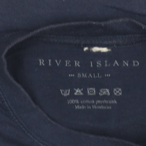 River Island Men's Navy Graphic Print Cotton T-Shirt Small