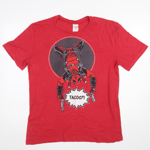 Marvel Deadpool Red Men's L Graphic Comic T-Shirt