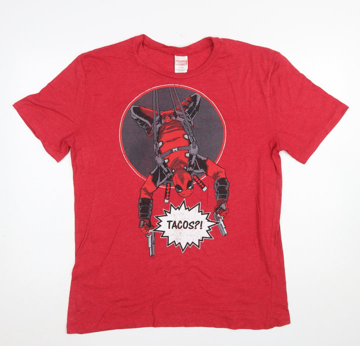Marvel Deadpool Red Men's L Graphic Comic T-Shirt
