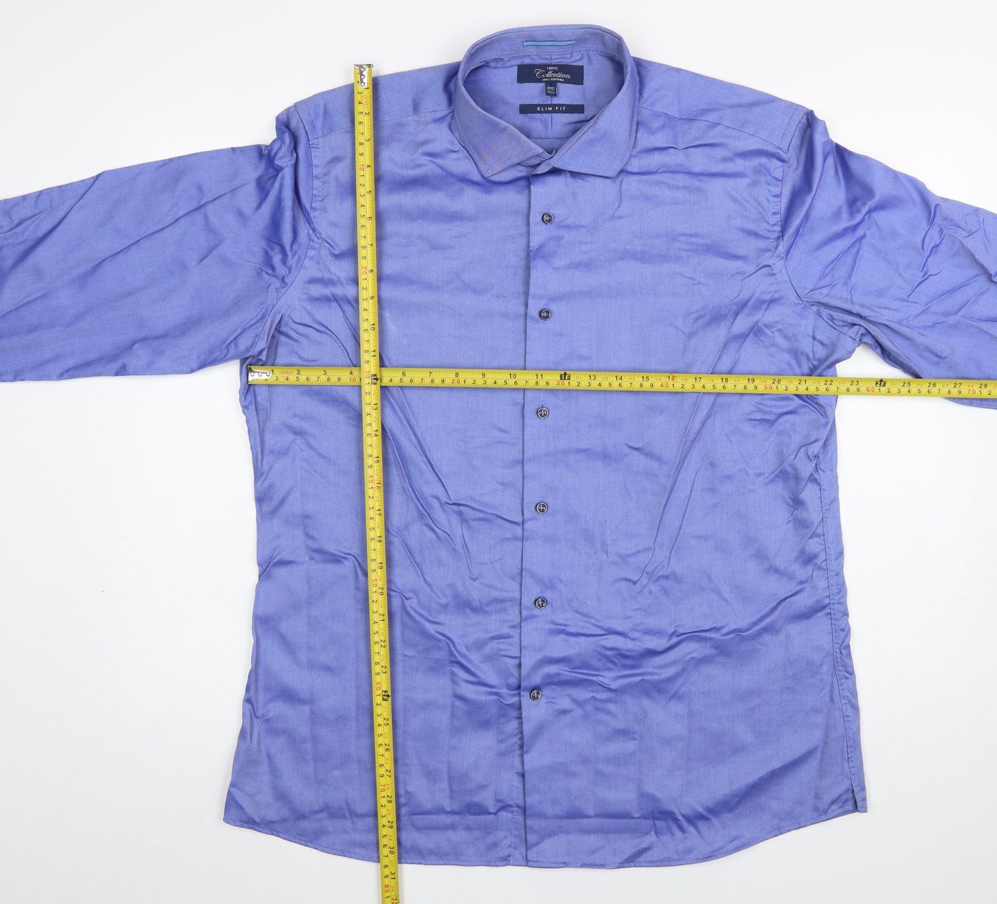 Next Collection Men's Blue Slim Fit 17.5in 44cm Cotton Dress Shirt