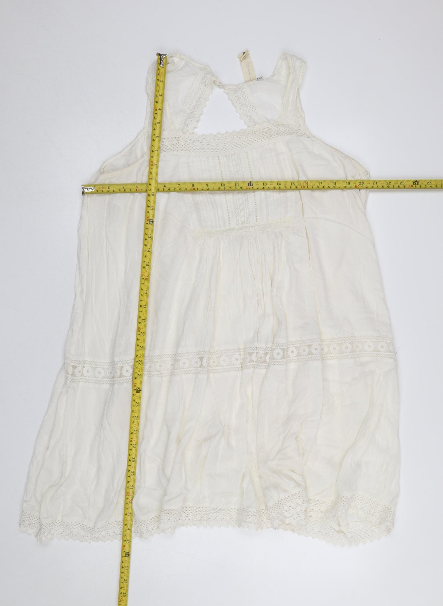 River Island Women Ivory Crochet Lace Sleeveless Cotton Slip Dress Size 16