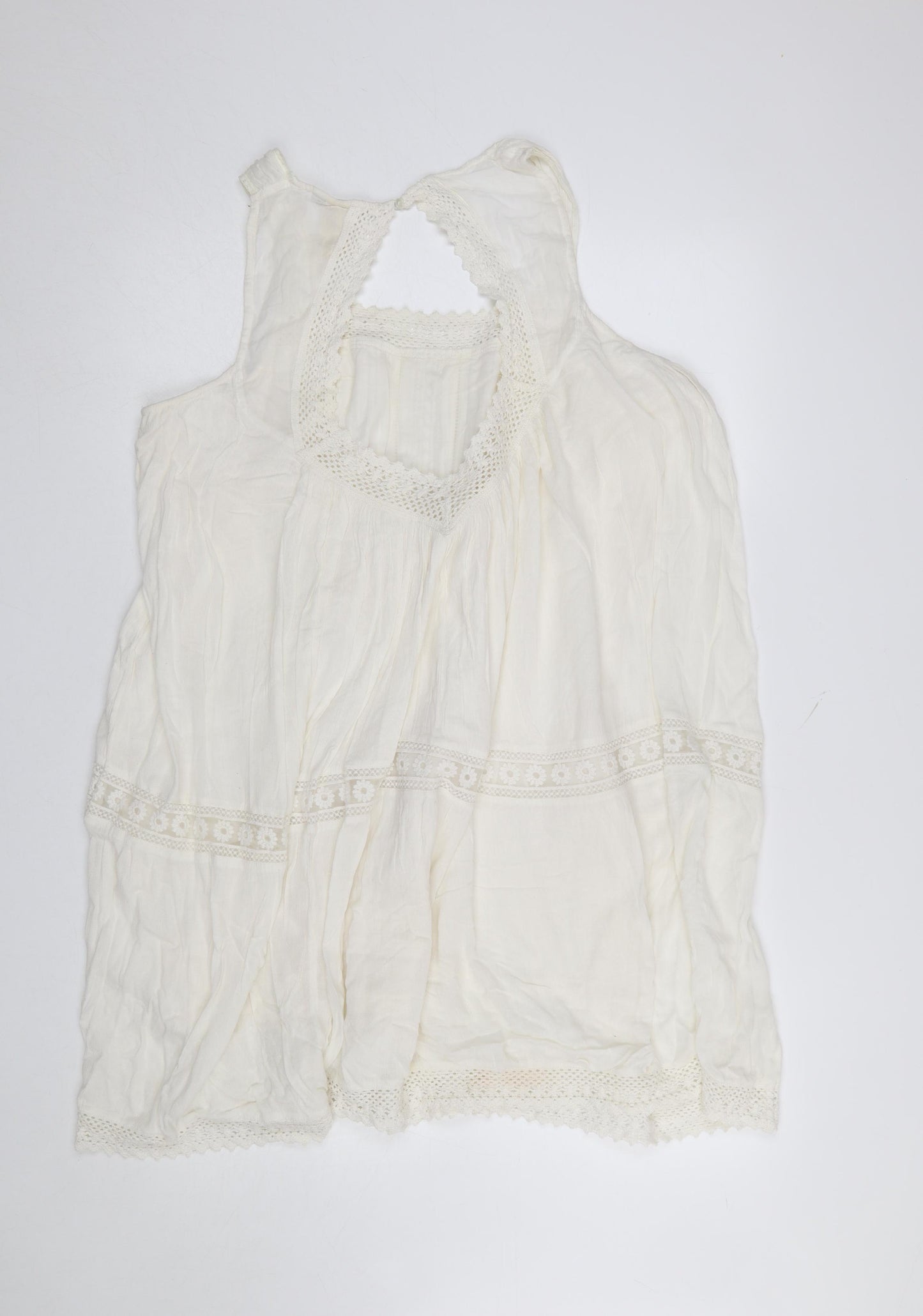 River Island Women Ivory Crochet Lace Sleeveless Cotton Slip Dress Size 16