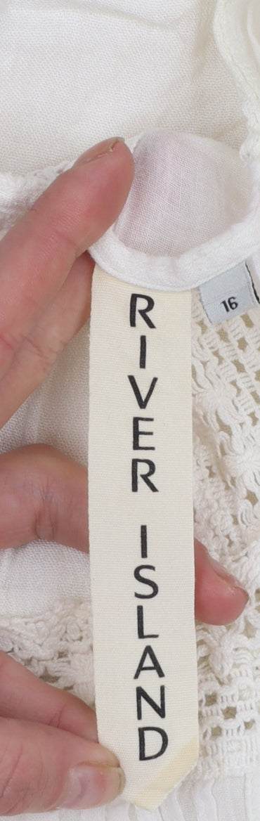 River Island Women Ivory Crochet Lace Sleeveless Cotton Slip Dress Size 16