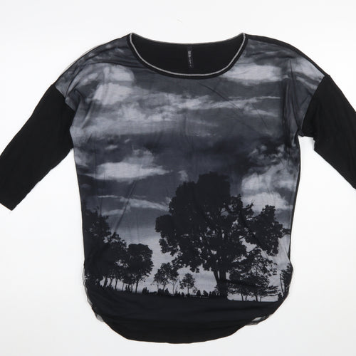 Edista Los Angeles Women's Black Nature Print 3/4 Sleeve T-Shirt L